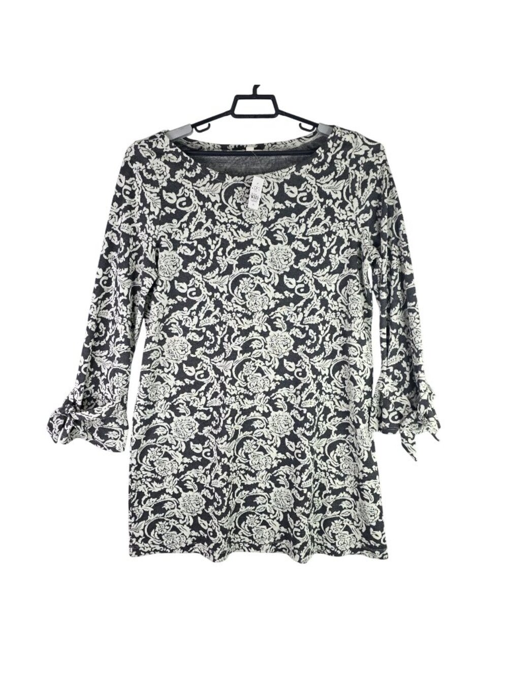 Womens Loft Outlet Dark Gray & White Floral Print Dress Tie Long Sleeves Size XL